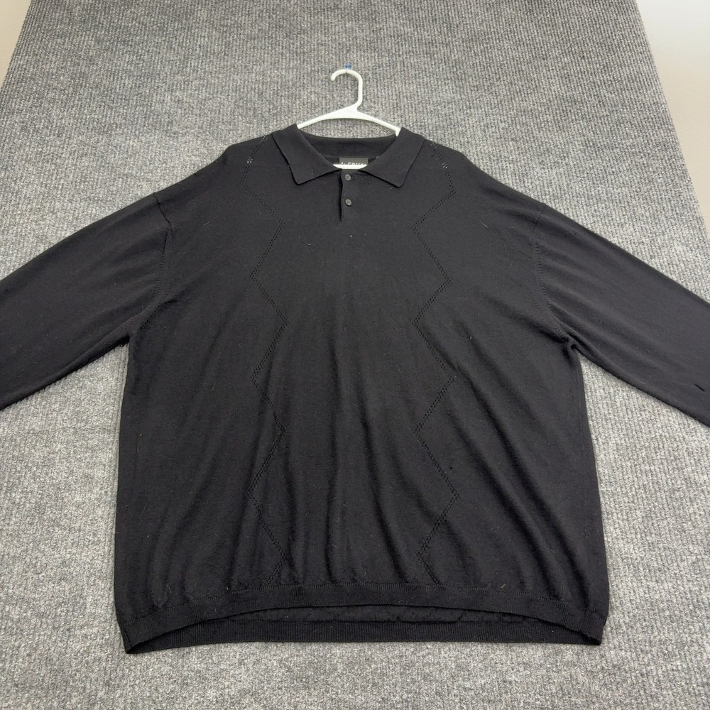 J Ferrar Sweater Mens XXL Black 100% Merino Wool Long Sleeve Polo Knit Business